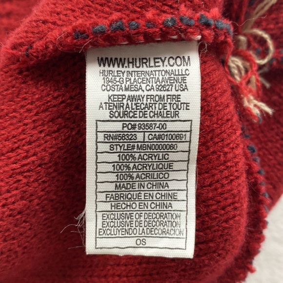 Hurley Striped Color Block Acrylic Knit Cuff Pom Beanie (Red/Blue/Cream) - Picture 8 of 9